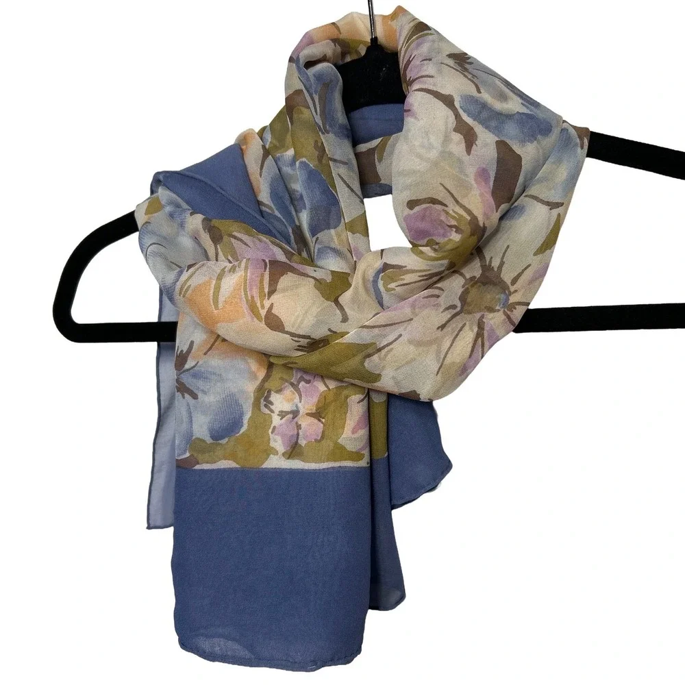 Forele 100%‎ Silk Scarf Lightweight Sheer Blue Purple Peach
